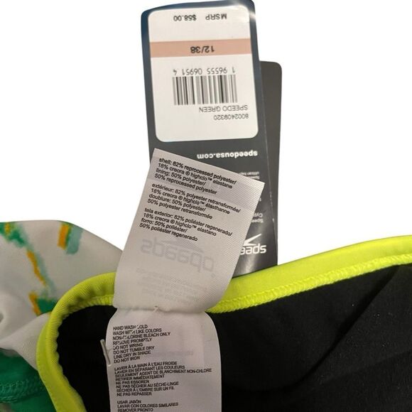 Speedo Cyclone Swirl Flyback Performance Swimsuit Green Size 12 NWT - Picture 6 of 6
